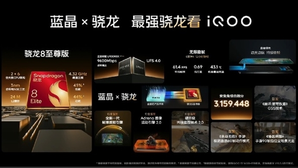 首批搭載驍龍8至尊版:iQOO 13安兔兔跑分超315萬(圖3) 首批搭載驍龍8至尊版:iQOO 13安兔兔跑分超315萬