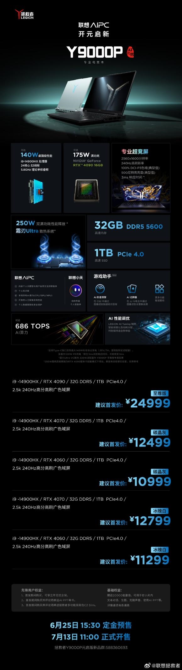 頂配24999元!聯想拯救者Y9000P AI元啟發布:最高RTX 4090、搭載小天智能體(圖4) 頂配24999元!聯想拯救者Y9000P AI元啟發布:最高RTX 4090、搭載小天智能體