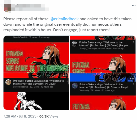 P5配音演員被噴退網:要求刪除AI唱歌視頻遭網友攻擊(圖2) P5配音演員被噴退網:要求刪除AI唱歌視頻遭網友攻擊